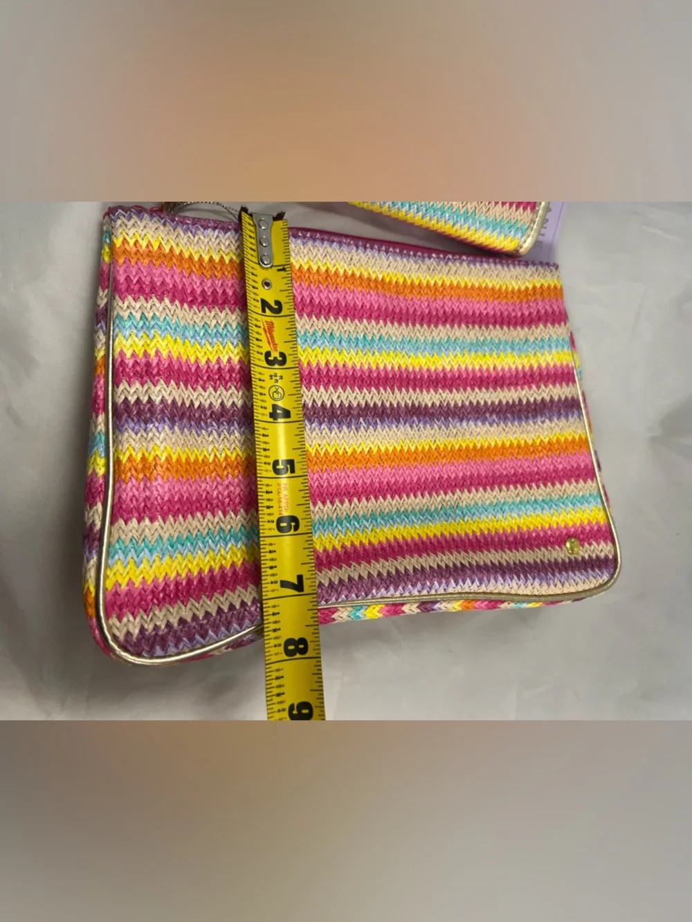 Stephanie Johnson Cosmetic Travel Bags Set Of 2 Rainbow Raffia Print NWT